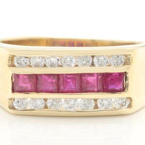 1.00 Carat Natural Red Ruby and Diamond Men Ring Made in 14K Solid Yellow Gold